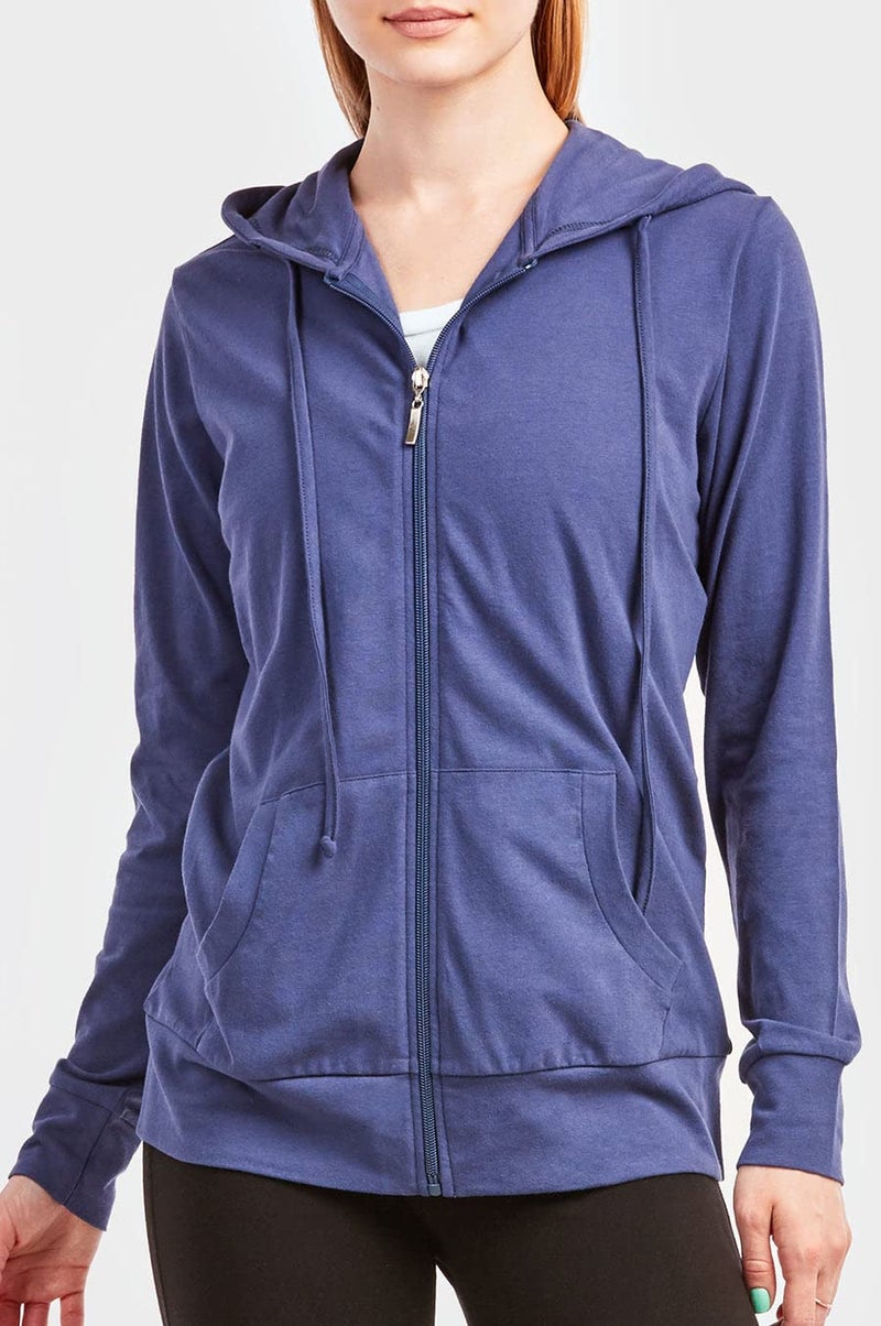 Sofra Women's Thin Cotton Zip Up Hoodie Jacket (M, Denim) - Image 2